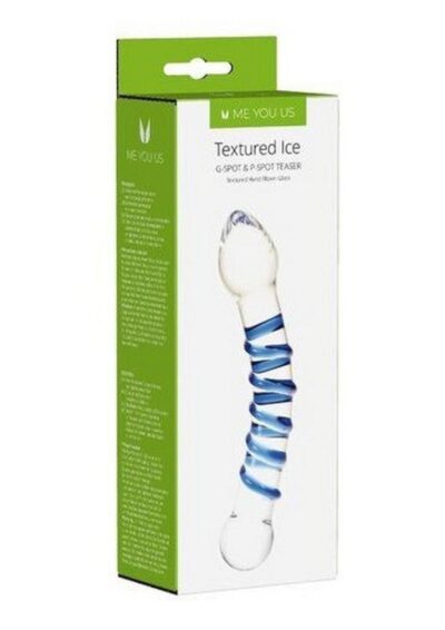 ME YOU US Textured Ice G-Spot and P-Spot Teaser Glass Dildo - Clear/Blue