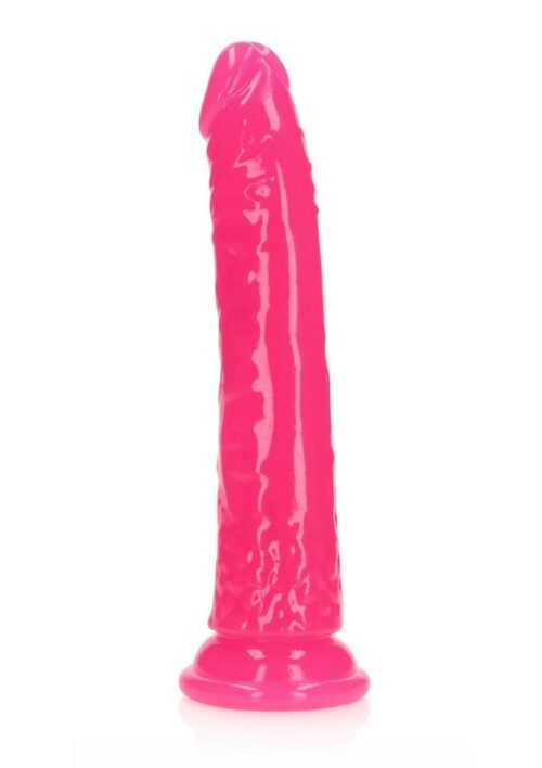 RealRock Slim Glow in the Dark Dildo with Suction Cup 7in - Pink