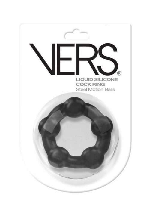 Vers Liquid Silicone Cock Ring Steel Motion Balls - Black